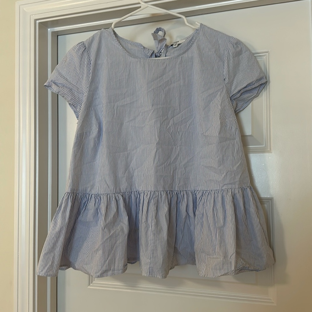 crown & ivy Blue and White Striped Peplum Blouse